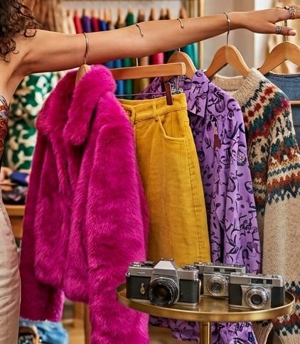 Colourful garments on a boutique rail