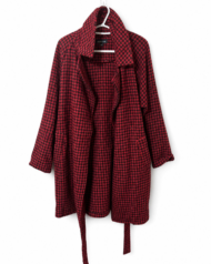 Red-Black Houndstooth Belted Coat