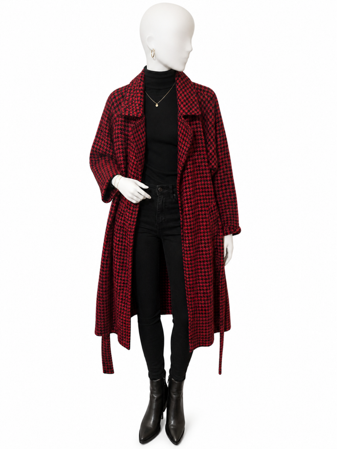 Red-Black Houndstooth Belted Coat - Image 3