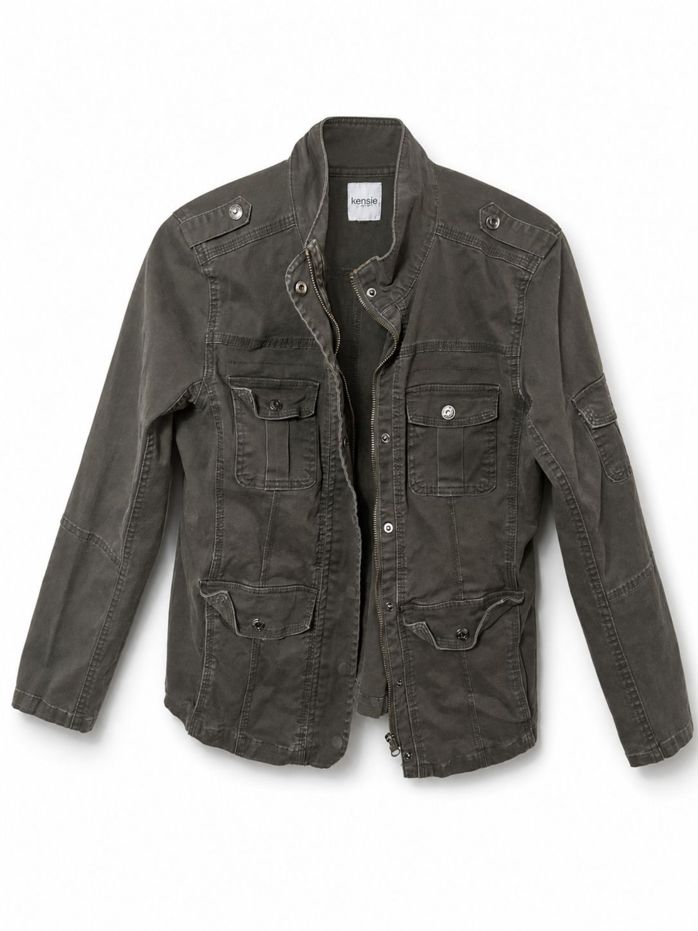 Kensie Jeans Olive Utility Jacket – Zip‑Up Casual Coat