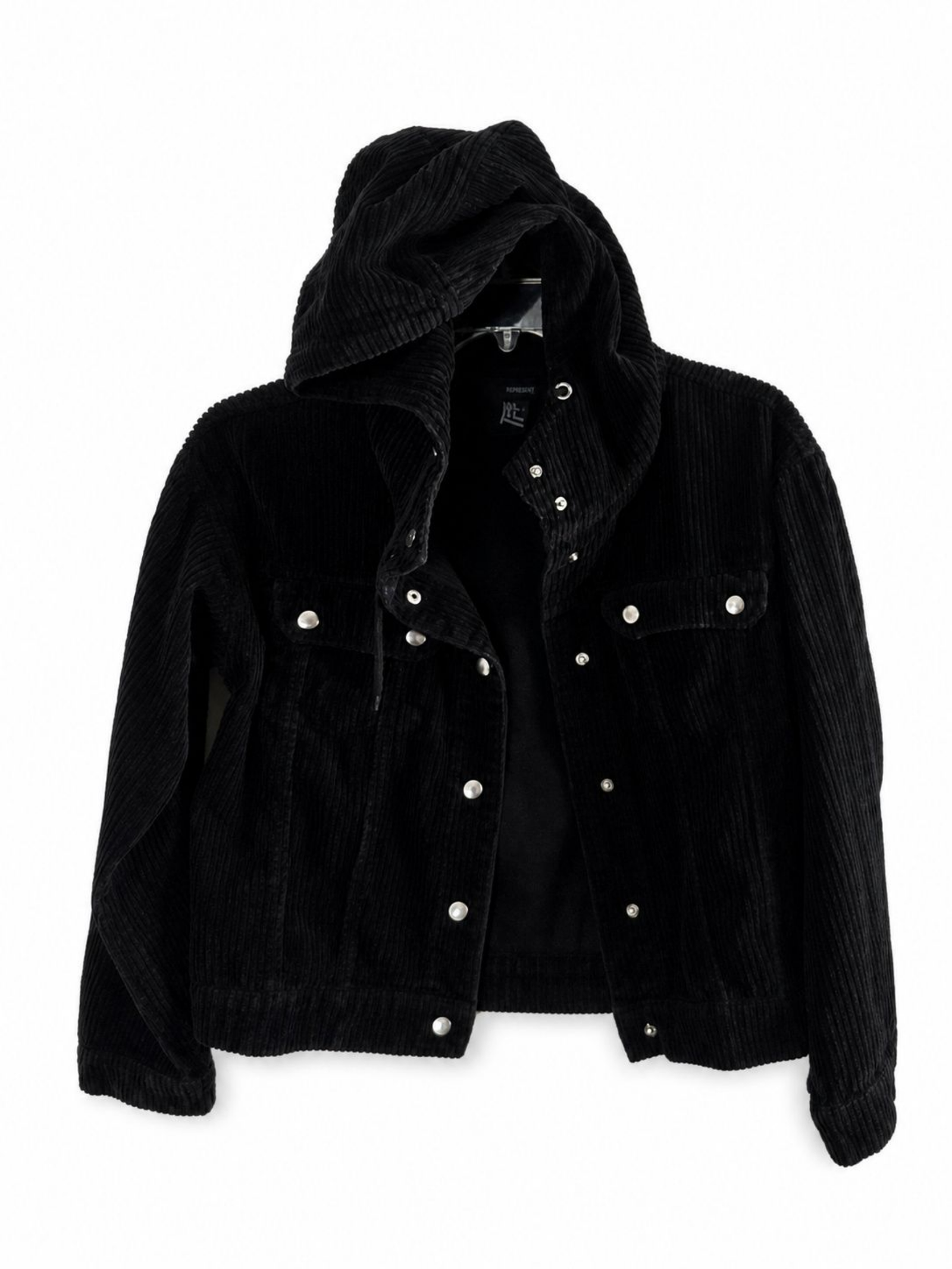 Black Hooded Snap-Front Textured Jacket Women's Casual Utility Style