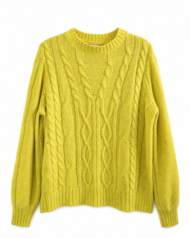 Crown & Ivy Yellow Cable Knit Crewneck Sweater Women's XL