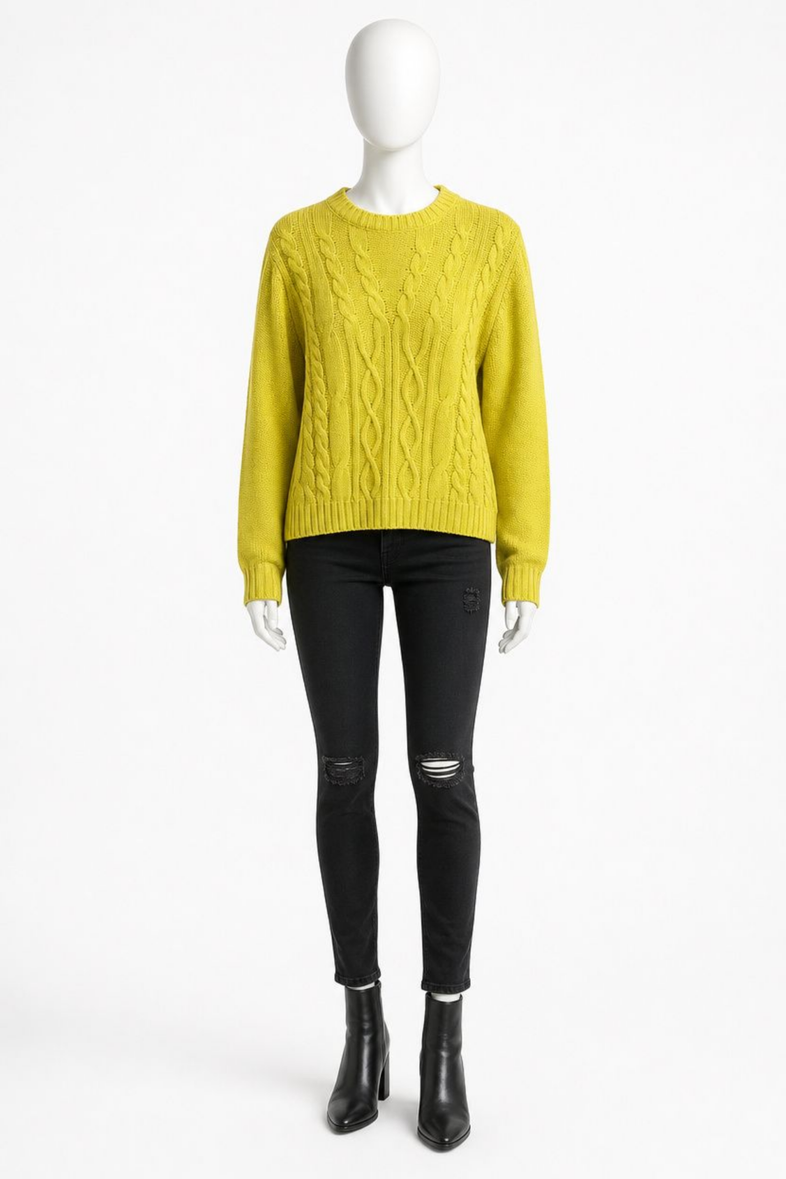 Crown & Ivy Yellow Cable Knit Crewneck Sweater Women's XL - Image 2