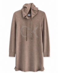 Calvin Klein Brown Rhinestone CK Logo Hooded Pullover Sweatshirt