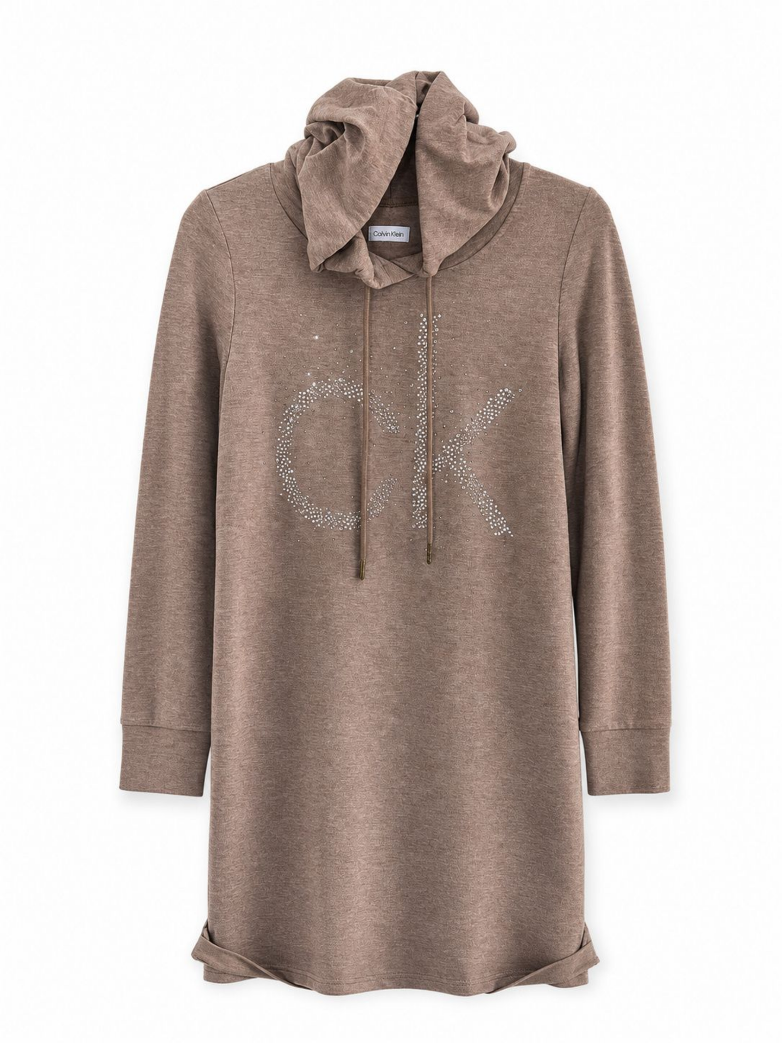 Calvin Klein Brown Rhinestone CK Logo Hooded Pullover Sweatshirt