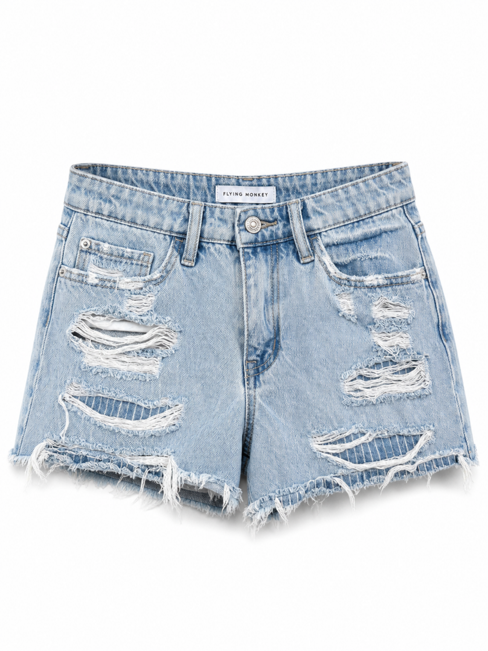 Flying Monkey Light Wash Distressed Denim Shorts Women's
