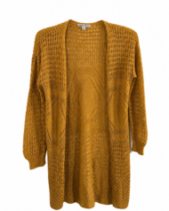 Moral Fiber Mustard Yellow Open Front Crochet Knit Duster Cardigan