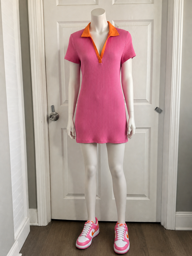Pink & Orange Ribbed Knit Mini Dress - Image 3