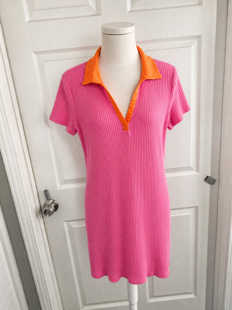 Pink & Orange Ribbed Knit Mini Dress